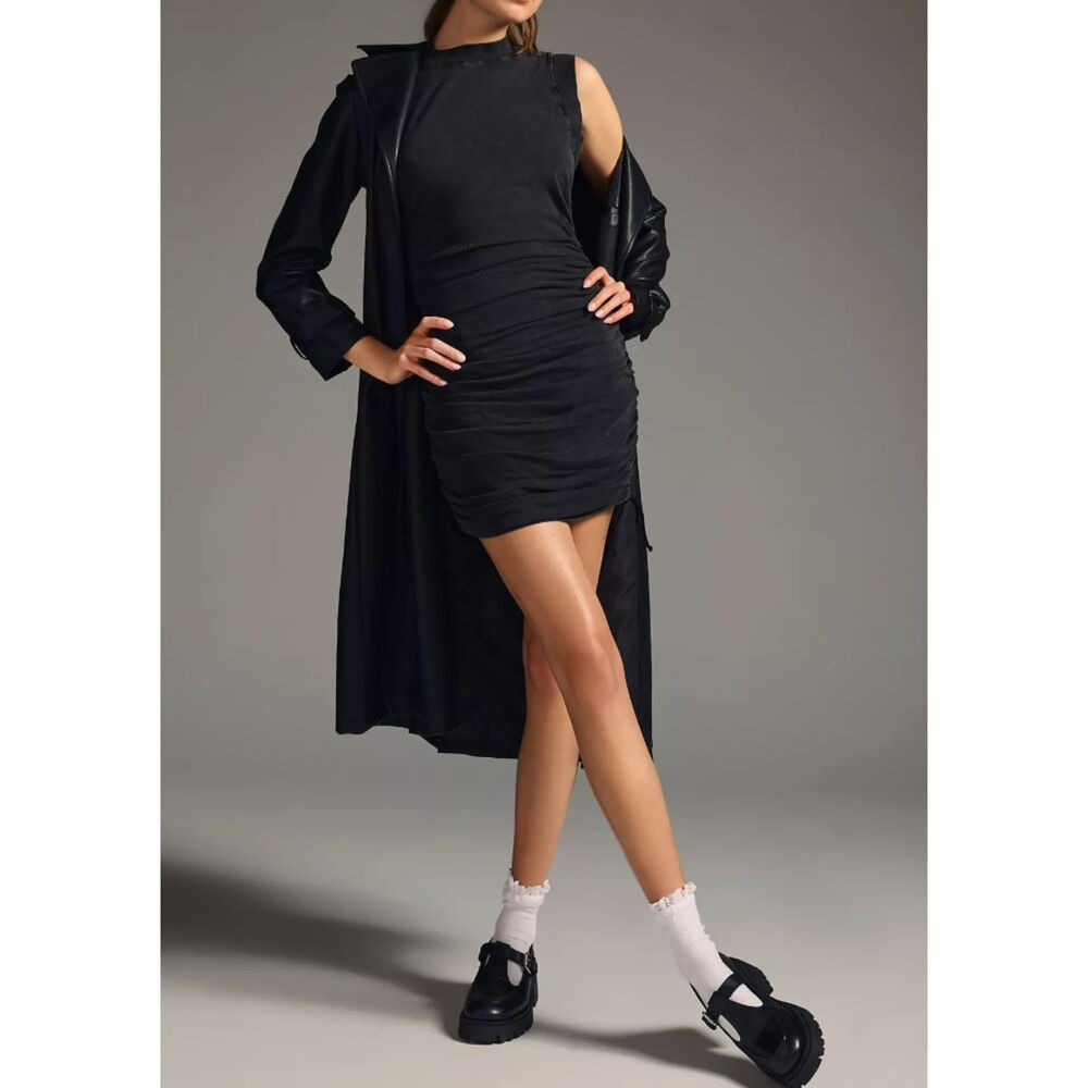 Daily Practice by Anthropologie Sleeveless Ruched Mini Dress Washed Black Gray S